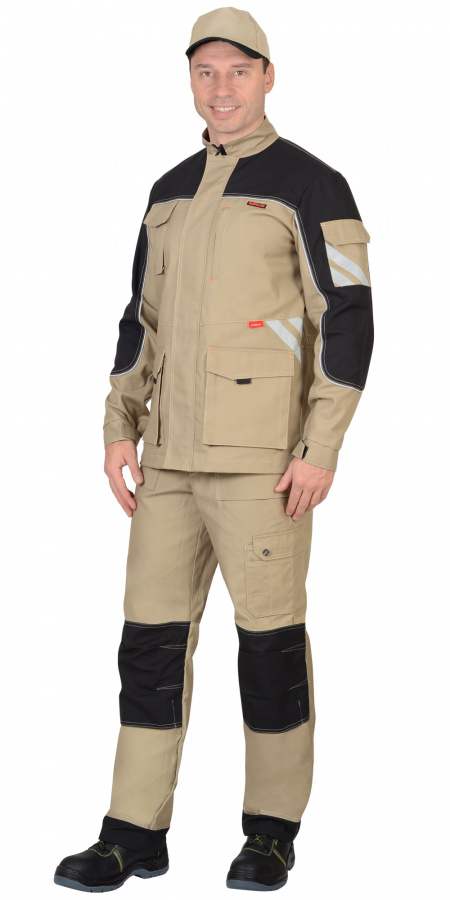 Костюм "СИРИУС-Вест-Ворк" куртка, брюки песочный с черным пл. 275 г/кв.м