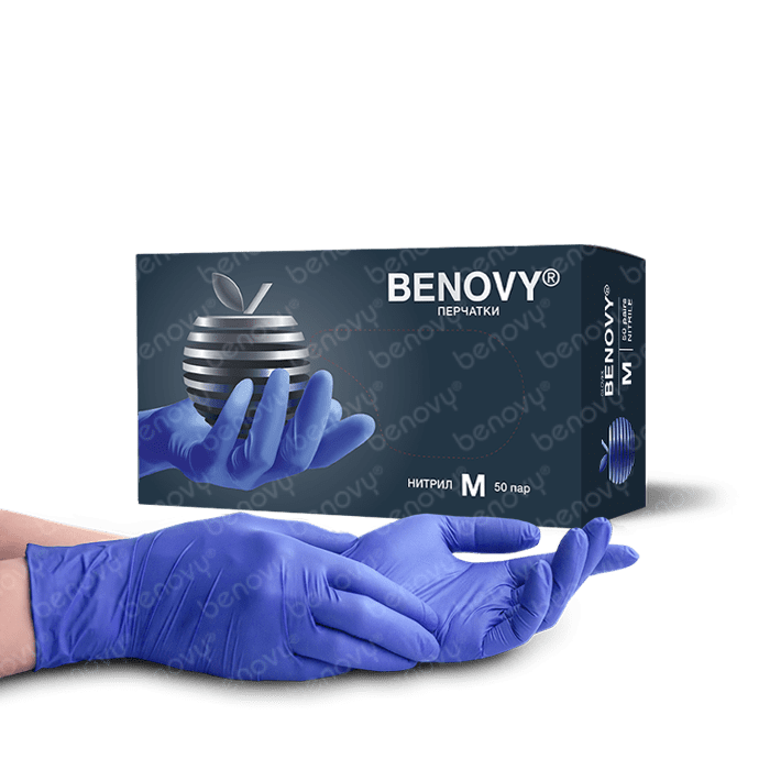 Перчатки BENOVY™ нитриловые 3,5гр. (50 пар), сиренево-голубой