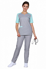 Костюм женский №460 (тк.ТиСи) DoctorBIG, серый/мята (34/16В/34)