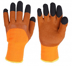 Перчатки утепленные акриловые со вспененным латексным покрытием, оранжево-коричневые